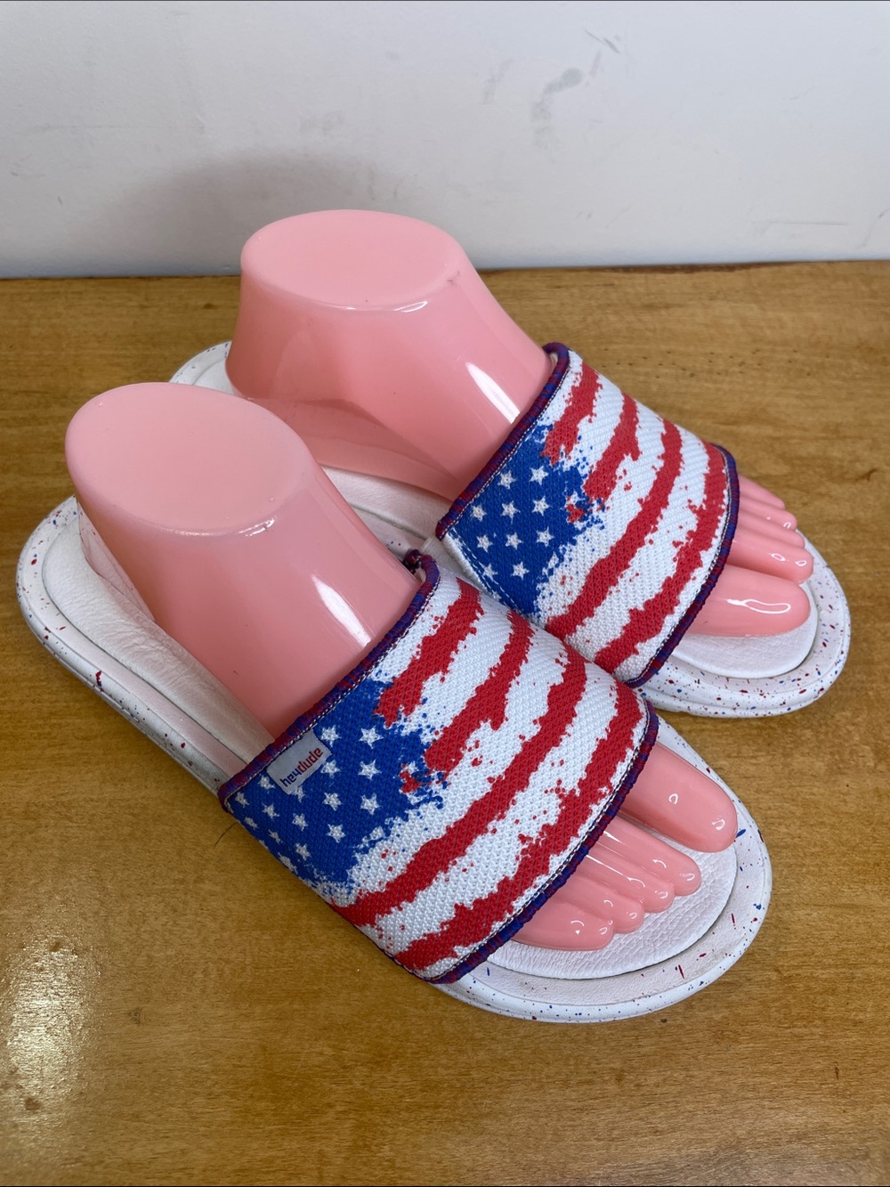 Hey Dude Women's Slide Sandals - Red White Blue Stars. Size 8